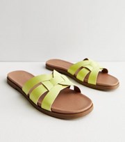 New Look Wide Fit Green Leather-Look Cross Strap Sliders